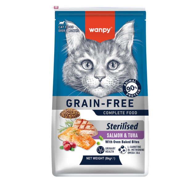 Wanpy Tahılsız Somon&Tuna Kısırlaştırılmış Kedi Maması 8 kg