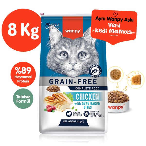 Wanpy Tahılsız Tavuklu Yetişkin Kedi Maması 8 kg
