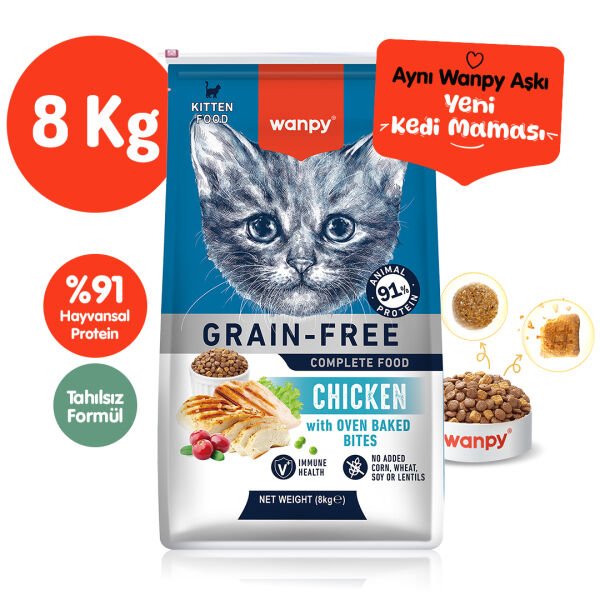 Wanpy Tahılsız Tavuklu Yavru Kedi Maması 8 kg