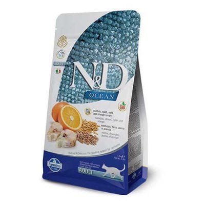 N&D Ocean Düşük Tahıllı Morina Balıklı ve Portakallı Yetişkin Kedi Maması 1.5 kg