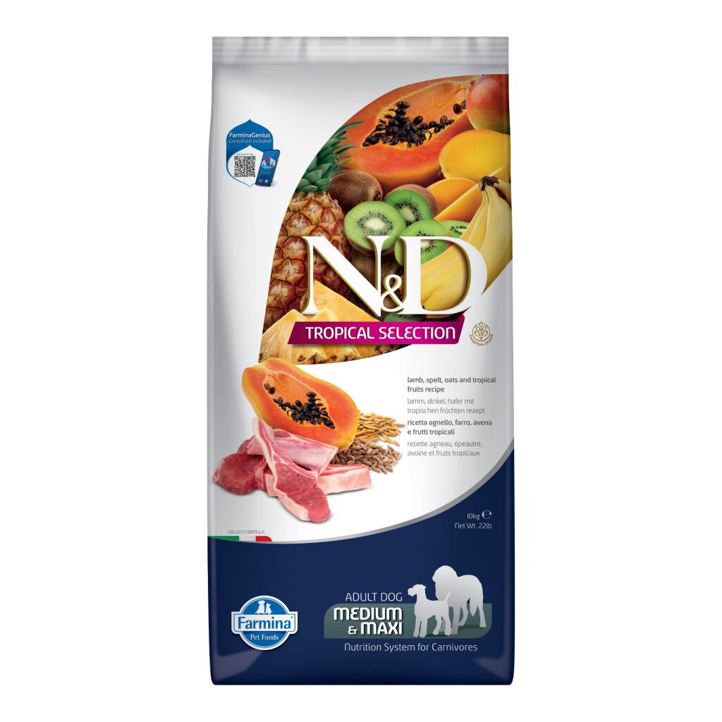 N&D Tropical Selection Kuzu Etli ve Tropikal Meyveli Orta ve Büyük Irk Yetişkin Köpek Maması 10kg