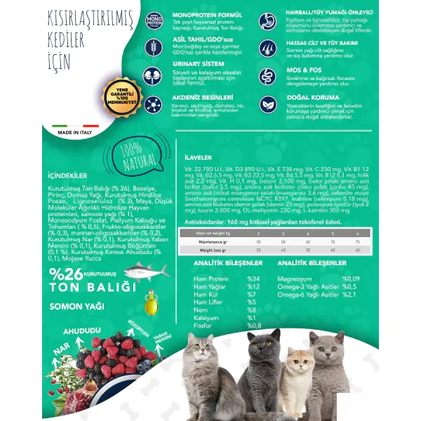 Exclusion Monoprotein Ton Balıklı ve Narlı Düşük Tahıllı Kısırlaştırılmış Kedi Maması 1,5kg