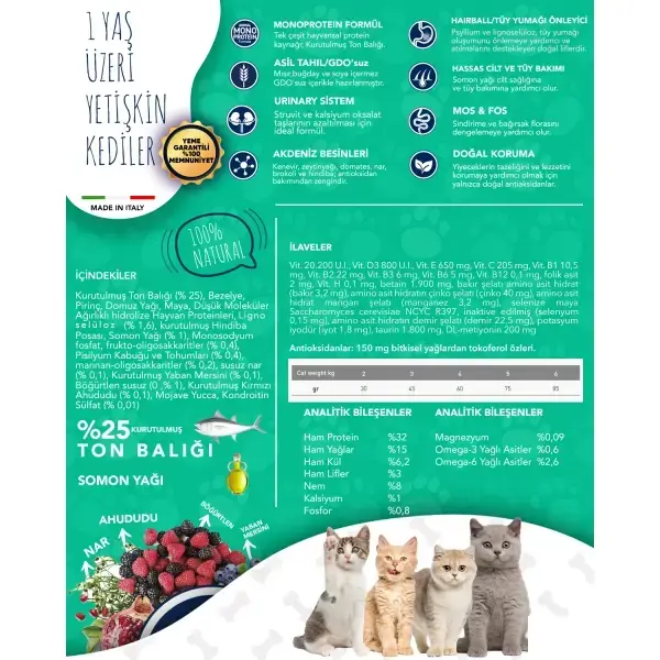 Exclusion Monoprotein Ton Balıklı Narlı ve Yaban Mersinli Düşük Tahıllı Yetişkin Kedi Maması 12kg