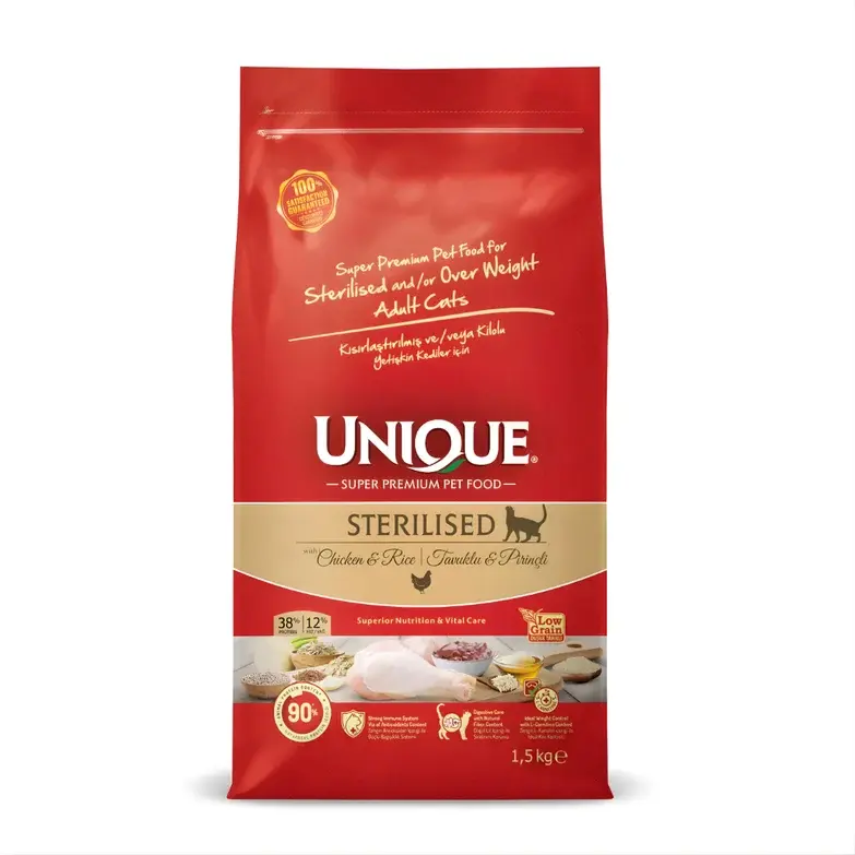Unique Düşük Tahıllı Sterilised Kısırlaştırılmış Kedi Maması Tavuklu 1,5 kg