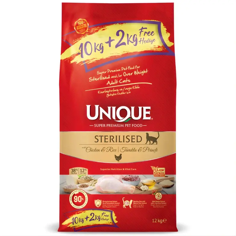 Unique Düşük Tahıllı Sterilised Kısırlaştırılmış Kedi Maması Tavuklu 10+2 kg
