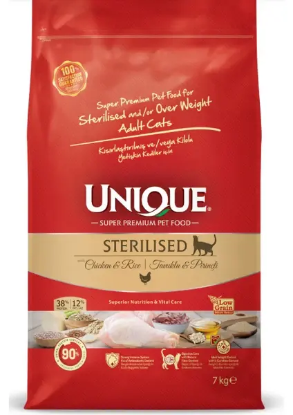 Unique Düşük Tahıllı Sterilised Kısırlaştırılmış Kedi Maması Tavuklu 7kg