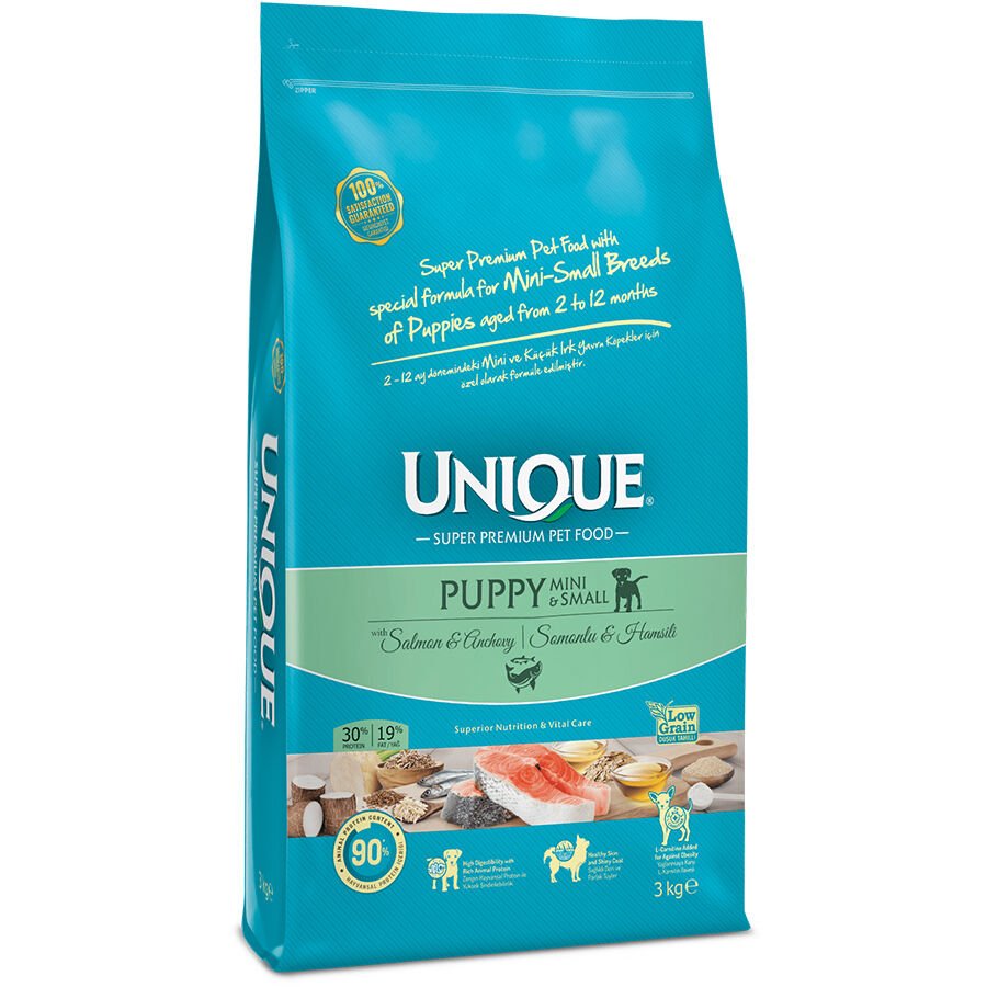 Unique Düşük Tahıllı Küçük ve Mini Irk Somonlu ve Hamsili Yavru Köpek Maması 3 Kg
