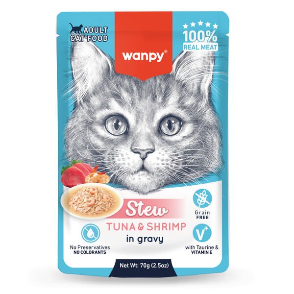 Wanpy Stew Pouch Ton Balık&Karidesli Yaş Kedi Maması 70g
