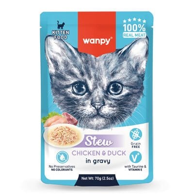 Wanpy Stew Pouch Tavuk&Ördek Yaş Yavru Kedi Maması 70g