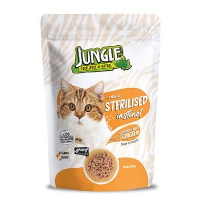Jungle Pouch Kısır Kedi Tavuklu Tavuklu Soslu Yaş Mama 100 Gr