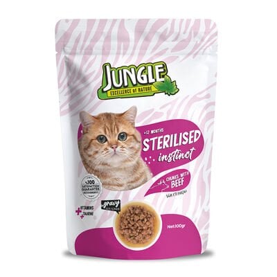 Jungle Pouch Kısır Kedi Biftekli Soslu Yaş Mama 100 Gr