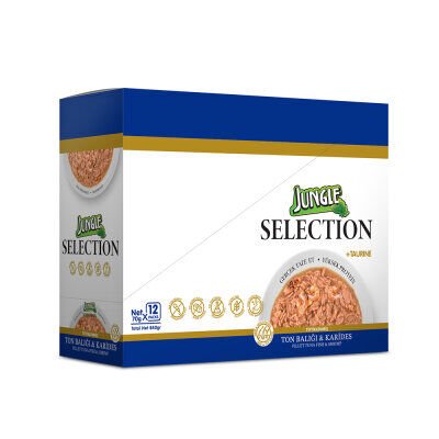 Jungle Selection Tiftiklenmiş Ton Balıklı ve Karidesli Kedi Konservesi 70gr