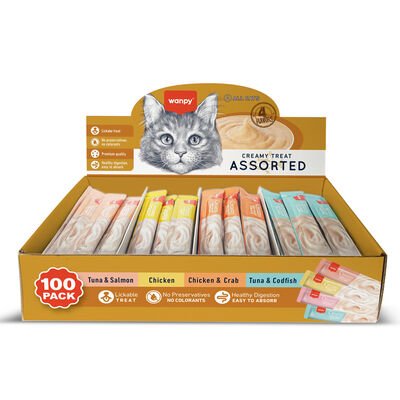 Wanpy Krema Kedi Ödül Maması 14gr (100 Adet) (Karışık Çeşitli)