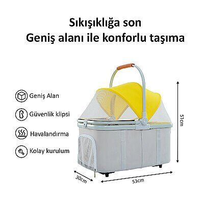 Flip Henan Benedict Kedi ve Küçük Irk Köpek Taşıma Arabası 52x65x100cm (Sarı)