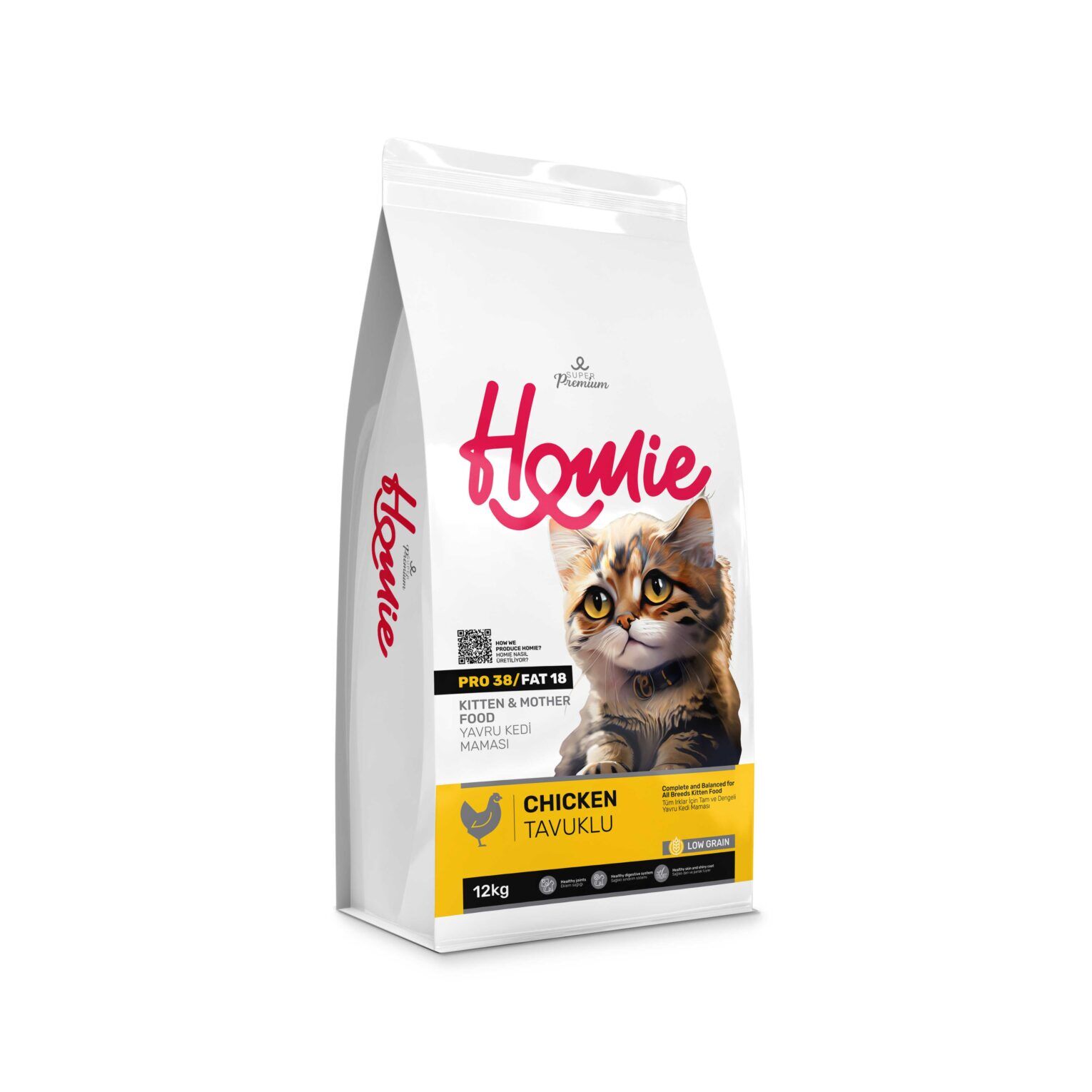 Homie Düşük Tahıllı Tavuklu Yavru ve Anne Kedi Maması 12 Kg