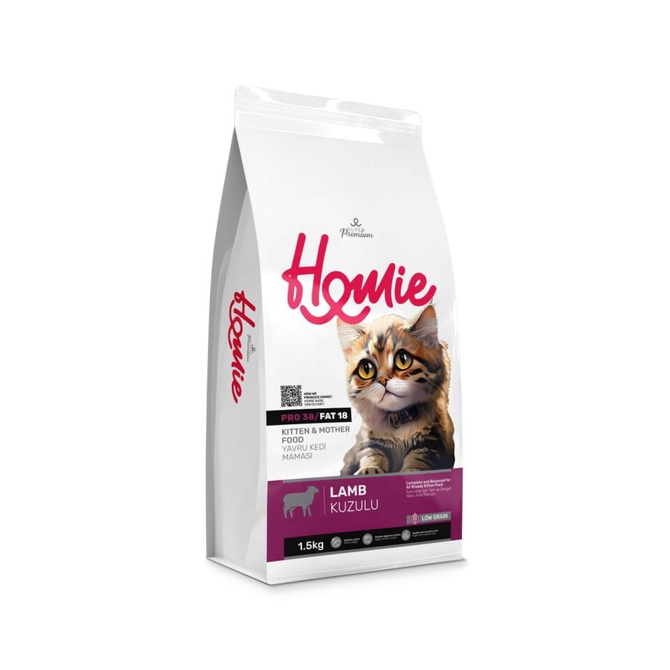 Homie Düşük Tahıllı Süper Premium Kuzulu Anne ve Yavru Kedi Maması 12 Kg