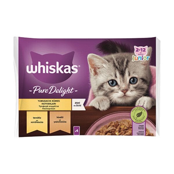 Whiskas Pouch Pure Delight Jöle İçinde Tavuklu ve Hindili Yavru Kedi Konservesi 85gr (4'lü)