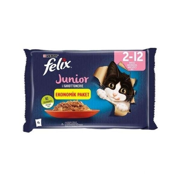 Felix Pouch Jöle İçinde Sığır Etli ve Tavuklu Yavru Kedi Konservesi 85gr (4'lü)