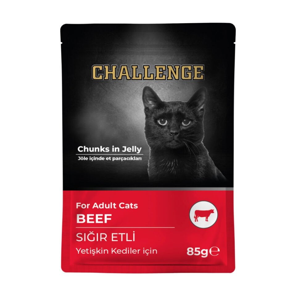 Challenge Pouch Jöle İçinde Parça Sığır Etli Yetişkin Kedi Konservesi 85gr