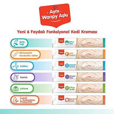 Wanpy Skin&Coat Ton Balıklı ve Somonlu Tüy Sağlığı Destekleyici Krema Kedi Ödül Maması 14gr (5'li)