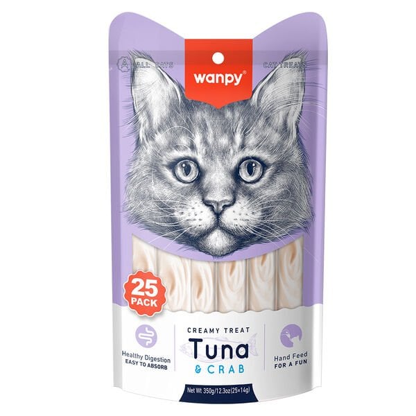 Wanpy Ton Balığı ve Yengeçli Sindirim Sistemi Destekleyici Krema Kedi Ödül Maması 14gr (25'li)