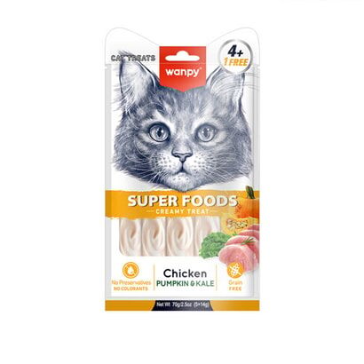 Wanpy Superfood Balkabağı & Kara Lahanalı – Krema Kedi Ödülü 5×14 g