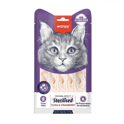 Wanpy Ton Balıklı & Yaban Mersini – Kısırlaştırılmış Kedi Krema Ödülü 5×14 g