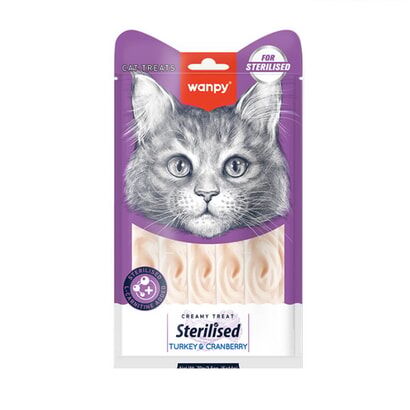 Wanpy Hindi & Yaban Mersini – Kısırlaştırılmış Kedi Krema Ödülü 5×14 g