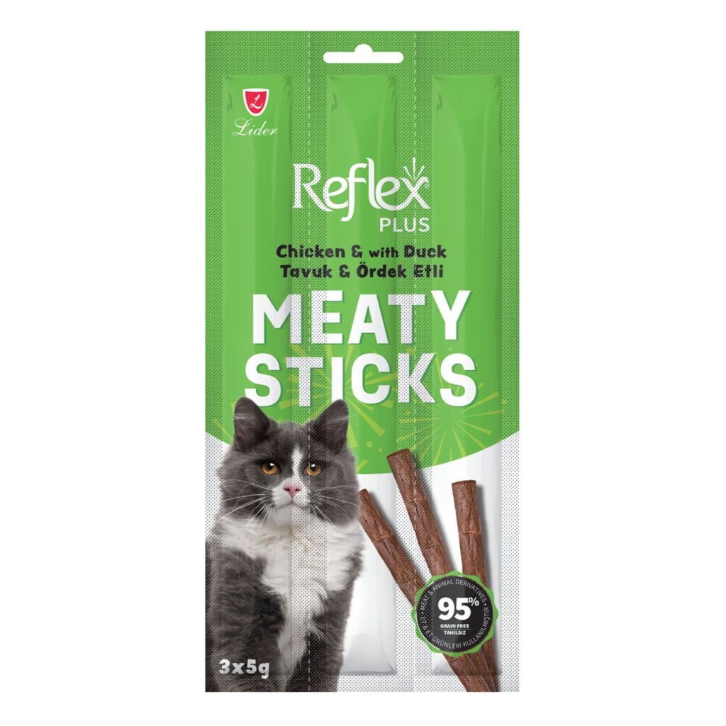 Reflex Tavuklu ve Ördek Etli Tahılsız Kedi Ödül Çubuğu 15gr (3'lü)
