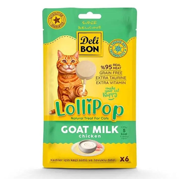 Delibon Dondurularak Kurutulmuş Keçi Sütlü & Tavuklu Lolipop Kedi Ödülü (6'lı Paket)