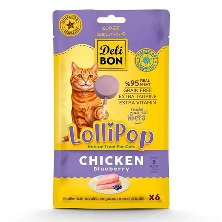 Delibon Dondurularak Kurutulmuş Tavuklu Lolipop Kedi Ödülü (6'lı Paket)