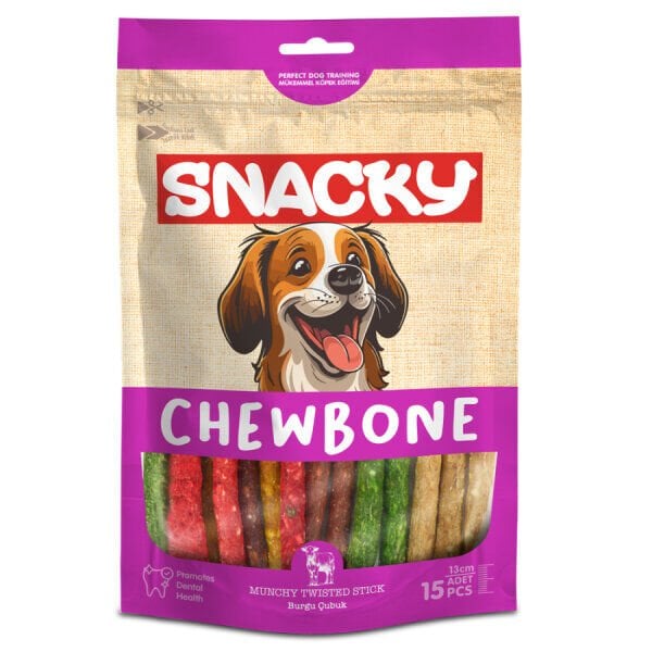 Snacky Chew Bone Sığır Derili Burgu Çubuk Köpek Ödül Maması 13cm (15'li)