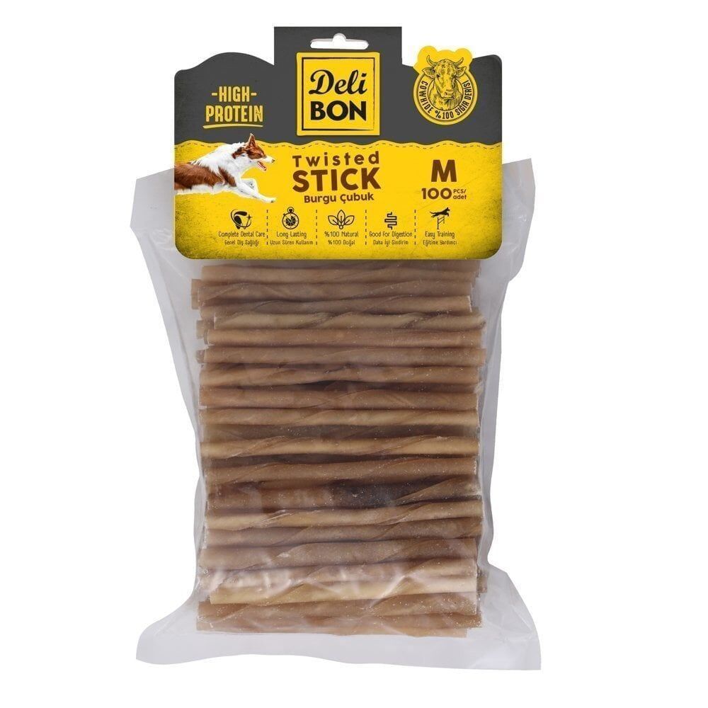 DeliBon Köpek Ödül Kemiği Burgu Çubuk Kalın 100 Ad Natural