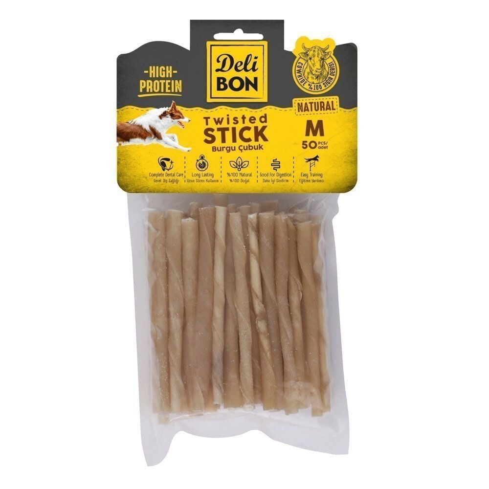 DeliBon Köpek Ödül Kemiği Burgu Çubuk Kalın 50 Ad Natural