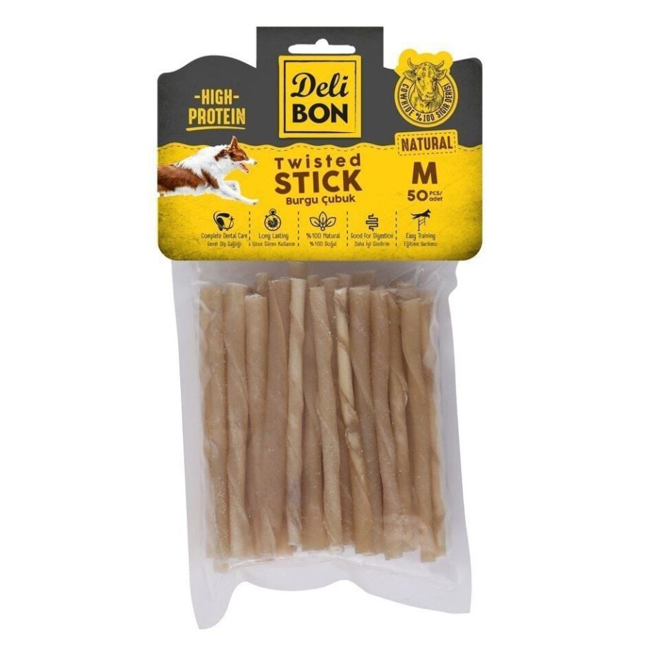 DeliBon Köpek Ödül Kemiği Burgu Çubuk Kalın 50 Ad Natural