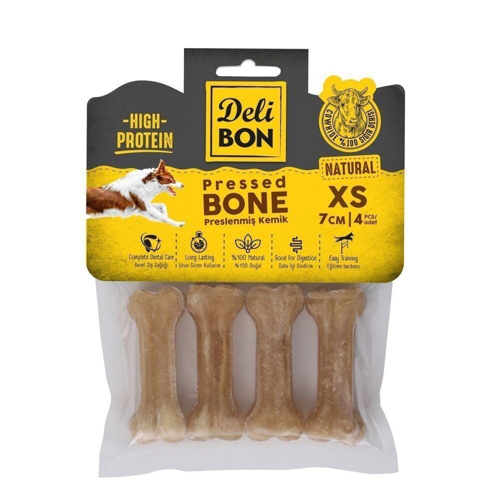 DeliBon Deri Press Köpek Kemik 7Cm Xs Boy 4Lü Paket Natural