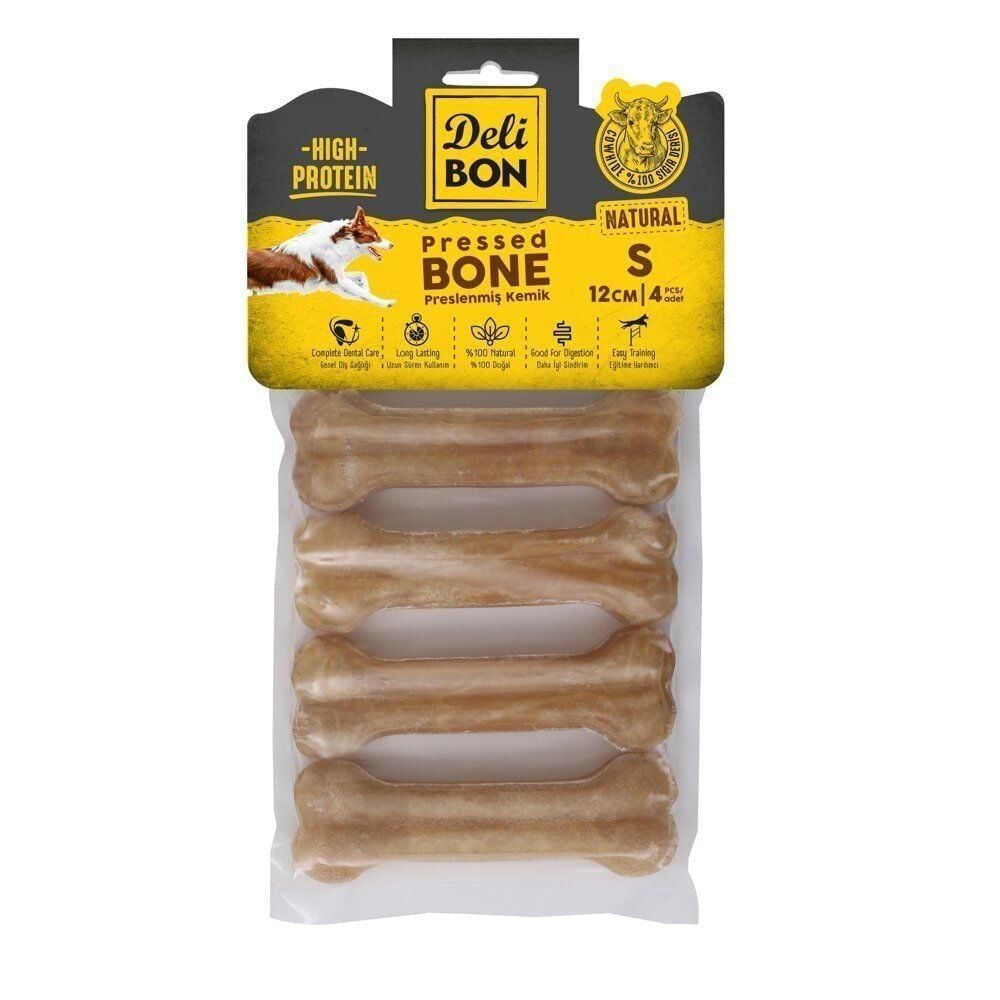DeliBon Deri Press Köpek Kemik 12 Cm 4 lü Natural