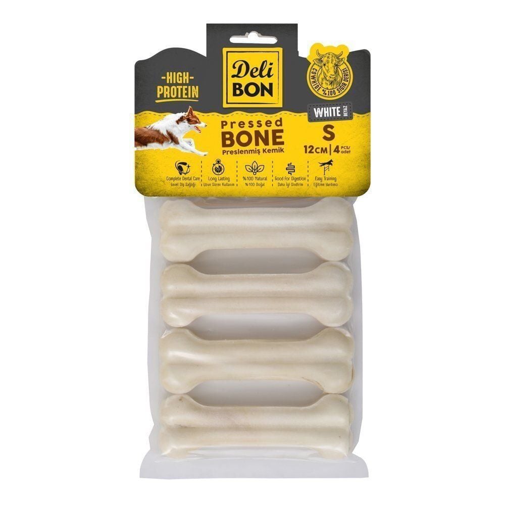 DeliBon Deri Press Köpek Kemik 12 Cm 4 lü Beyaz