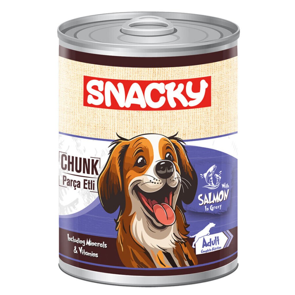 Snacky Sos İçinde Somonlu Parça Etli Yetişkin Köpek Konservesi 400gr