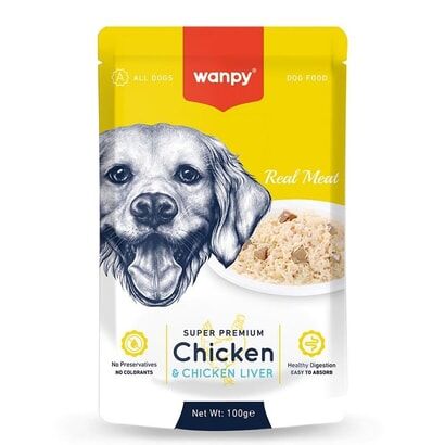 Wanpy Pouch Tavuk&Ciğer Yaş Köpek Maması 100 gr