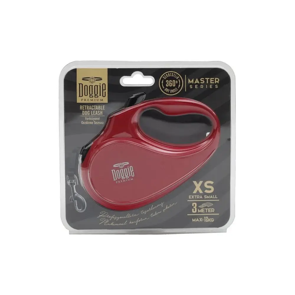 Doggie Master Otomatik Makaralı Köpek Tasması XS 12kg 3m Kırmızı