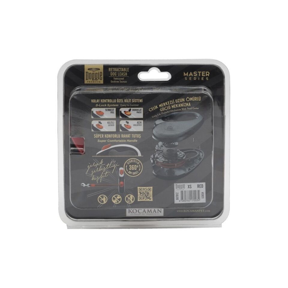 Doggie Master Otomatik Makaralı Köpek Tasması XS 12kg 3m Kırmızı