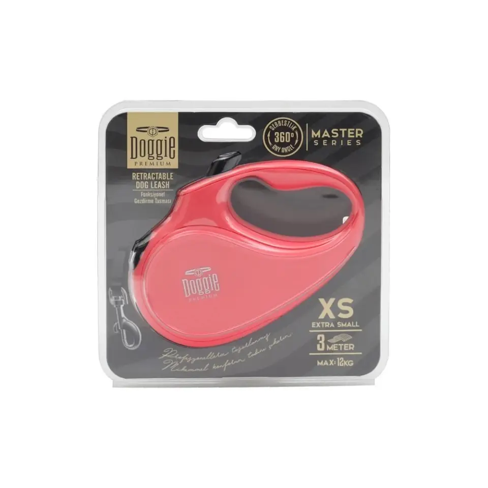 Doggie Master Otomatik Makaralı Köpek Tasması XS 12kg 3m Pembe