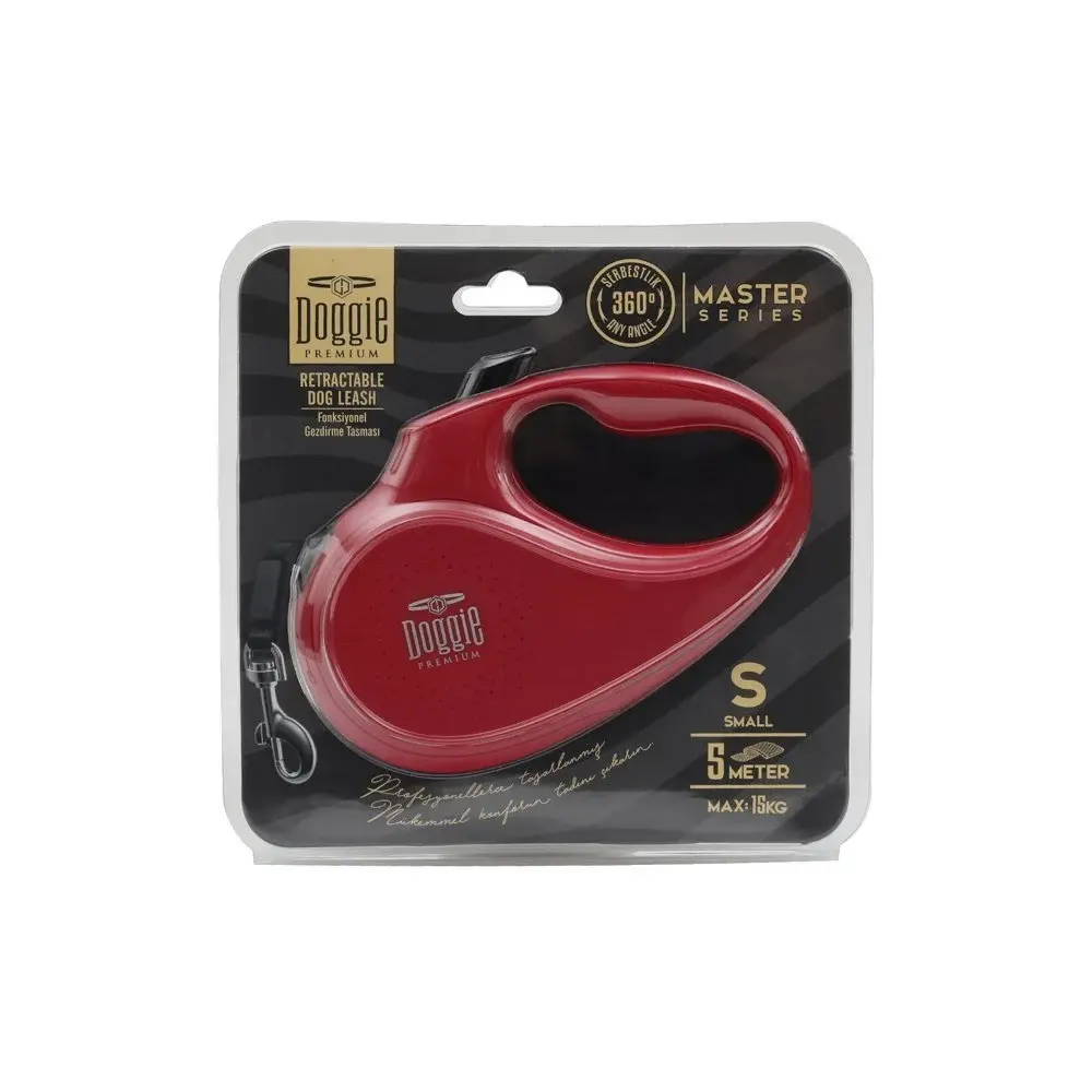 Doggie Master Otomatik Makaralı Köpek Tasması S 15kg 5m Kırmızı