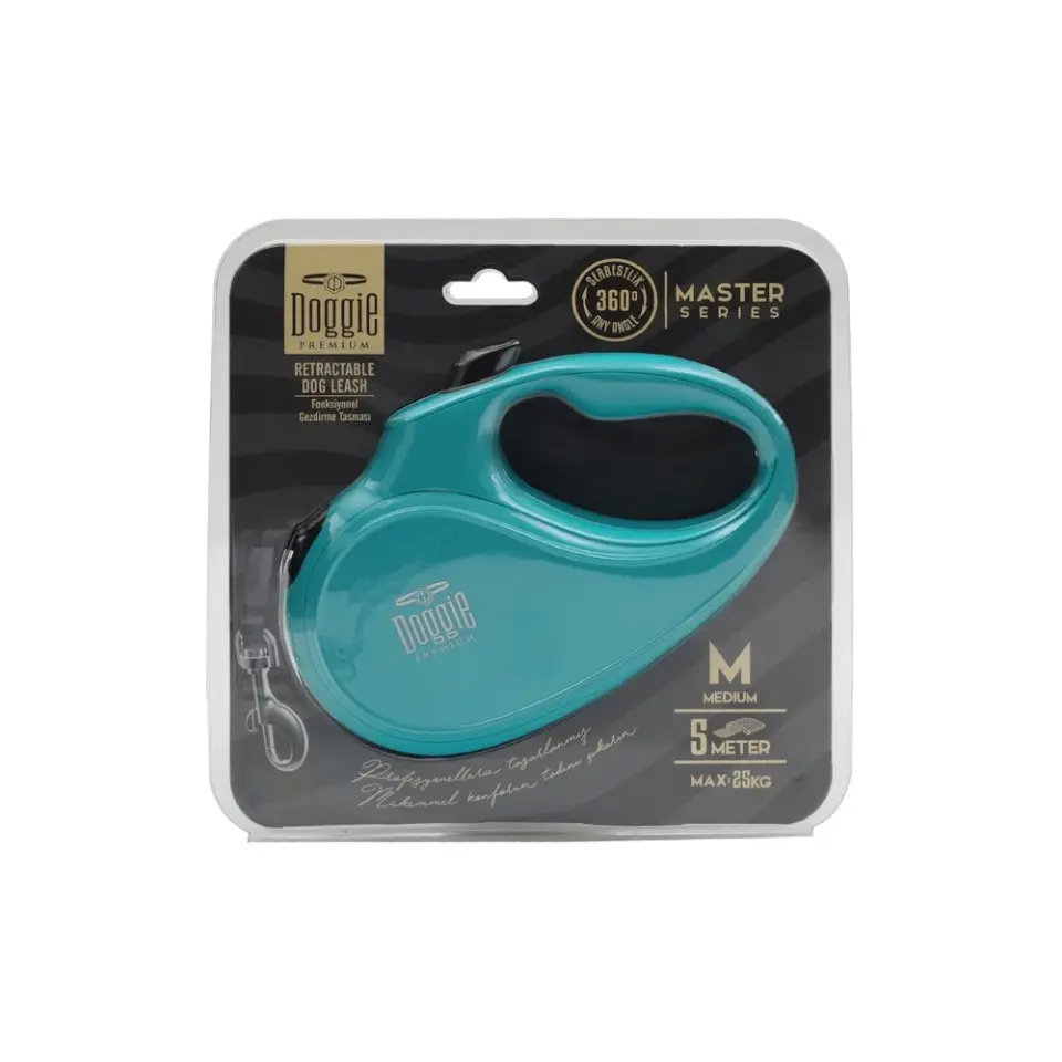 Doggie Master Otomatik Makaralı Köpek Tasması M 25kg 5m Mavi
