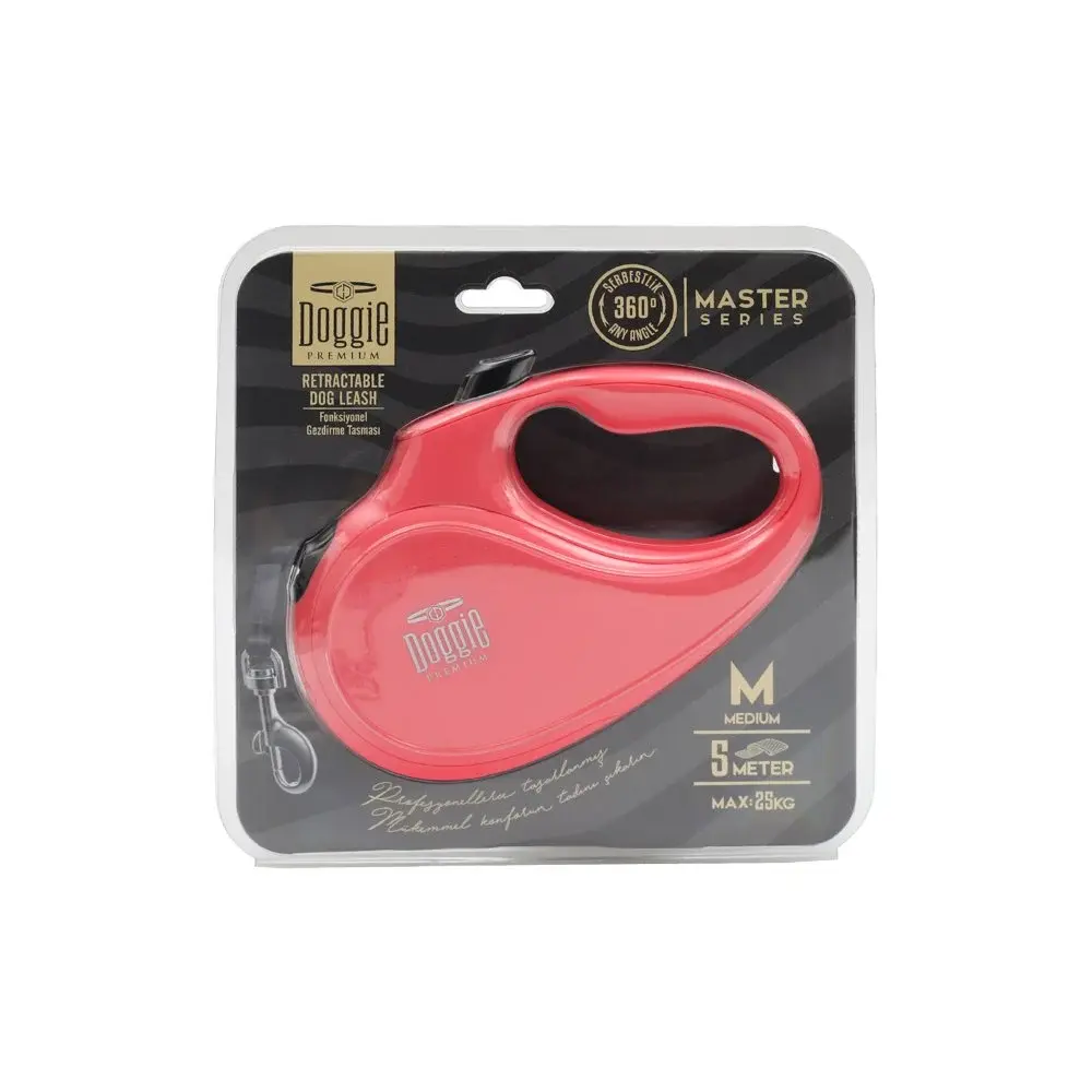 Doggie Master Otomatik Makaralı Köpek Tasması M 25kg 5m Pembe