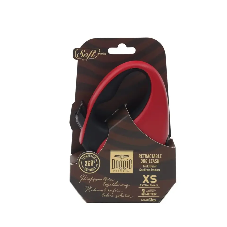 Doggie Soft Otomatik Makaralı Köpek Tasması XS 12kg 3m Kırmızı