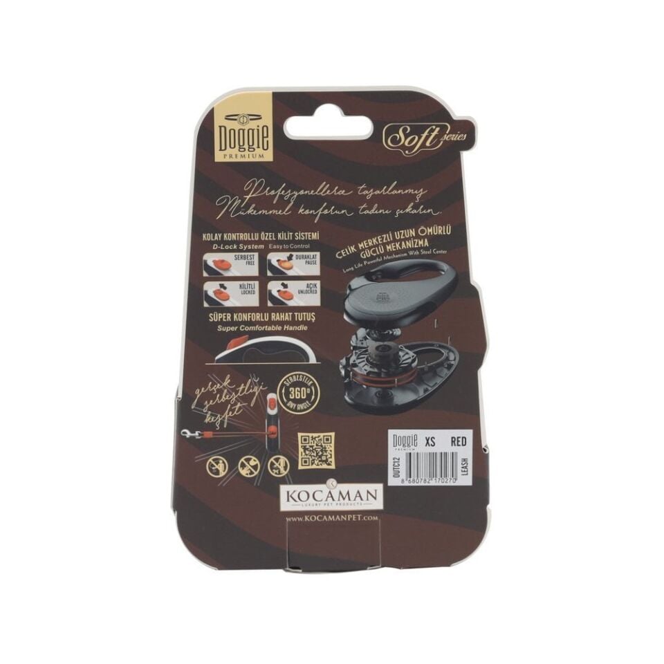 Doggie Soft Otomatik Makaralı Köpek Tasması XS 12kg 3m Kırmızı
