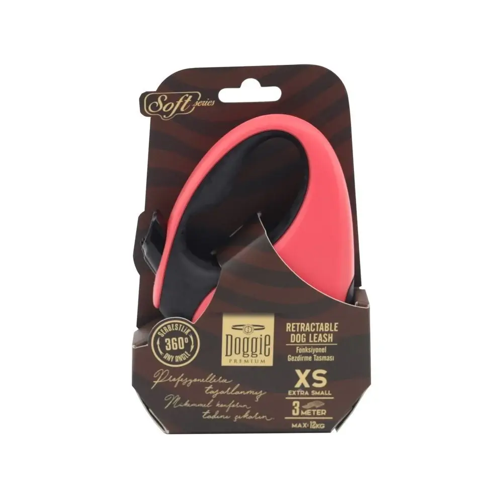 Doggie Soft Otomatik Makaralı Köpek Tasması XS 12kg 3m Pembe