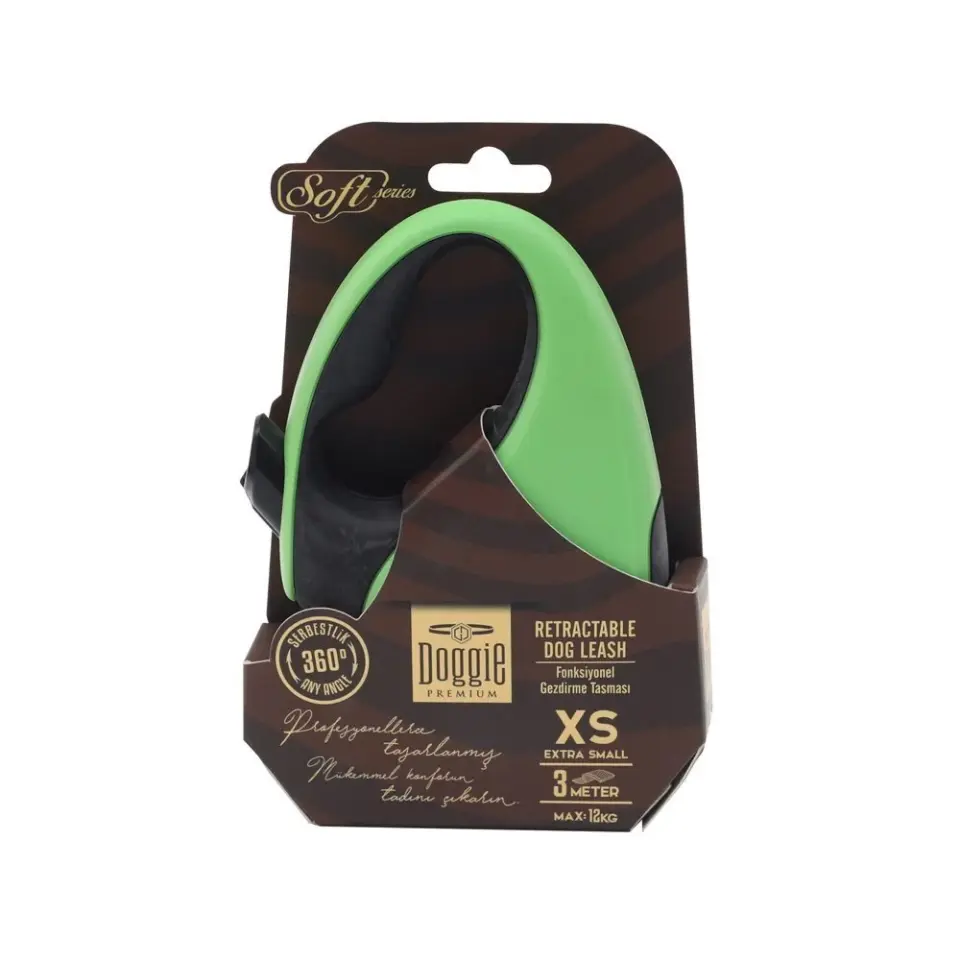 Doggie Soft Otomatik Makaralı Köpek Tasması XS 12kg 3m Yeşil